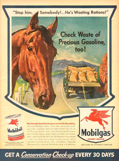 Mobiloil Mobilgas Horse Wasting Rations 1943 | Vintage Ad and Cover Art 1891-1970