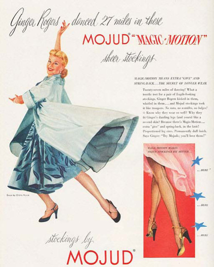 Mojud Ginger Rogers Magic Motion Stockings 1951 | Sex Appeal Vintage Ads and Covers 1891-1970