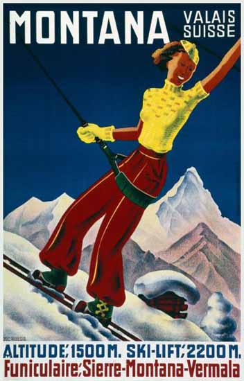 Montana Valais Funiculaire Montana Switzerland 1937 | Vintage Travel Posters 1891-1970