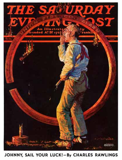 Monte Crews Saturday Evening Post Sounding Fire Alarm 1937_05_22 | The Saturday Evening Post Graphic Art Covers 1931-1969