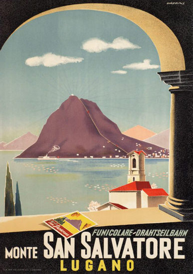 Monte San Salvatore Lugano Funicolare 1940 | Vintage Travel Posters 1891-1970