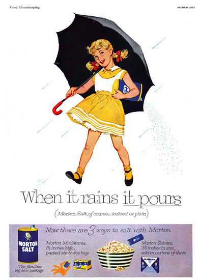 Morton Salt 1957 When It Rains | Vintage Ad and Cover Art 1891-1970