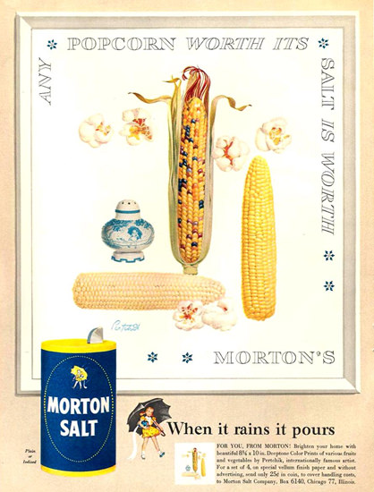 Morton Salt Popcorn Is Worth 1954 | Vintage Ad and Cover Art 1891-1970