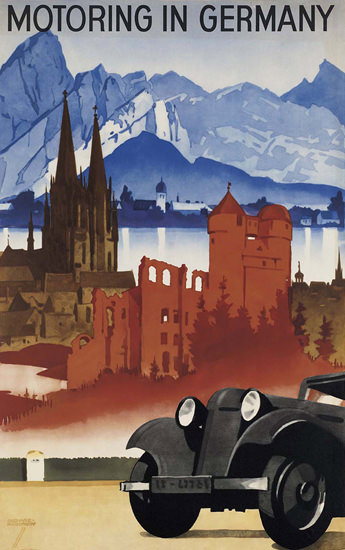 Motoring In Germany Deutschland Castles Lakes | Vintage Travel Posters 1891-1970