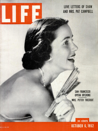 Mrs Peter Thieriot at SF Opera 6 Oct 1952 Copyright Life Magazine | Life Magazine BW Photo Covers 1936-1970