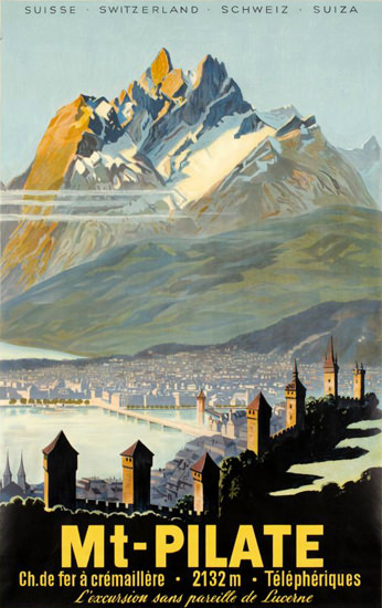 Mt Pilate Lucerne Telepheriques Suisse 1940s | Vintage Travel Posters 1891-1970