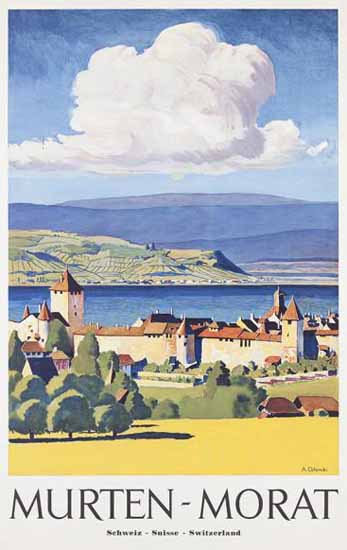 Murten Morat Schweiz Suisse Switzerland 1955 | Vintage Travel Posters 1891-1970