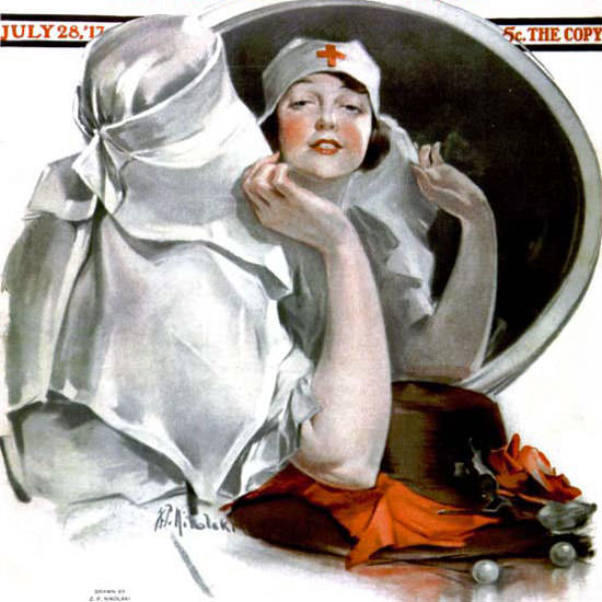 NP Zarokilli Saturday Evening Post Nurse 1917_07_28 Copyright crop | Best of 1891-1919 Ad and Cover Art