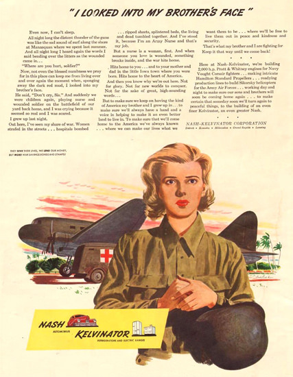 Nash Kelvinator Looked Into Brothers Face 1943 | Vintage War Propaganda Posters 1891-1970