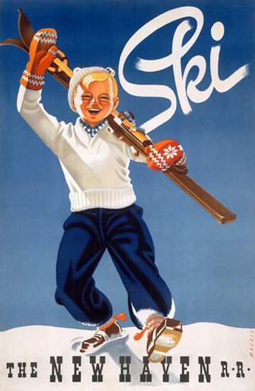 New Haven Railroad Ski Boy Snow | Vintage Travel Posters 1891-1970