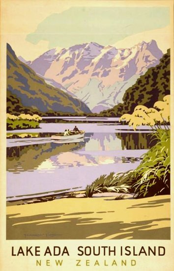 New Zealand Lake Ada South Island 1930s | Vintage Travel Posters 1891-1970