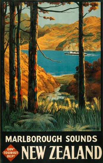 New Zealand Marlborough Sounds 1930s | Vintage Travel Posters 1891-1970