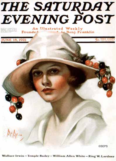 Neysa McMein Saturday Evening Post Cherry Hat 1921_06_18 | The Saturday Evening Post Graphic Art Covers 1892-1930