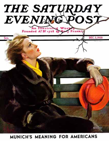 Neysa McMein Saturday Evening Post Fall in the Park 1938_12_03 | The Saturday Evening Post Graphic Art Covers 1931-1969