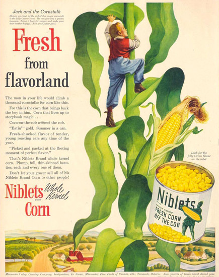 Niblets Corn Jack And The Cornstalk 1950 | Vintage Ad and Cover Art 1891-1970