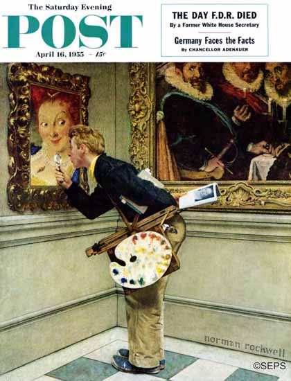 Norman Rockwell Saturday Evening Post Art Critic 1955_04_16 | The Saturday Evening Post Graphic Art Covers 1931-1969