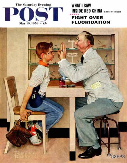 Norman Rockwell Saturday Evening Post At the Optometrist 1956_05_19 | 400 Norman Rockwell Magazine Covers 1913-1963