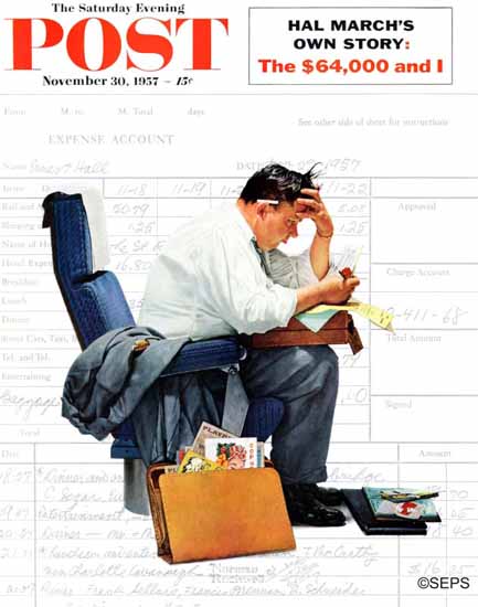 Norman Rockwell Saturday Evening Post Balancing Expenses 1957_11_30 | 400 Norman Rockwell Magazine Covers 1913-1963