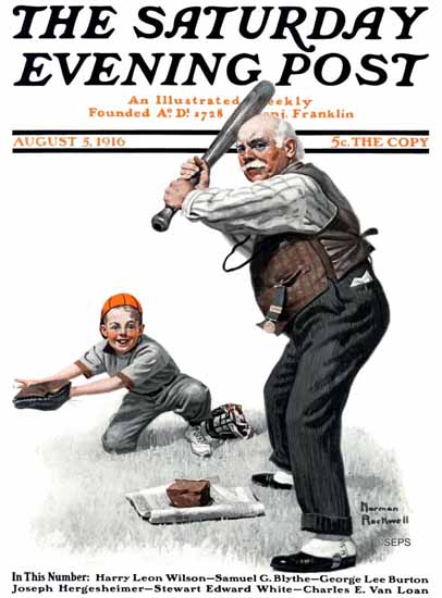 Norman Rockwell Saturday Evening Post Baseball Grandpa 1916_08_05 | Mad ...