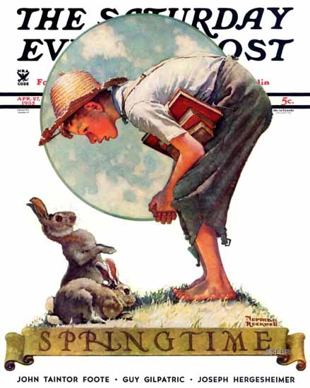 Norman Rockwell Saturday Evening Post Boy with Bunny 1935_04_27 | The Saturday Evening Post Graphic Art Covers 1931-1969