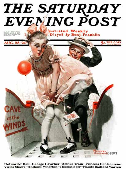 Norman Rockwell Saturday Evening Post Cave of the Winds 1920_08_28 | The Saturday Evening Post Graphic Art Covers 1892-1930