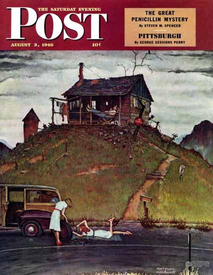 Norman Rockwell Saturday Evening Post Changing a Flat 1946_08_03 | 400 Norman Rockwell Magazine Covers 1913-1963