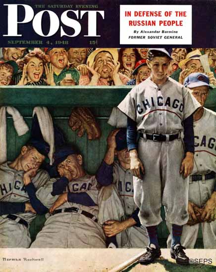 Norman Rockwell Saturday Evening Post Dugout 1948_09_04 | The Saturday Evening Post Graphic Art Covers 1931-1969