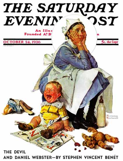 Norman Rockwell Saturday Evening Post Exasperated Nanny 1936_10_24 | 400 Norman Rockwell Magazine Covers 1913-1963