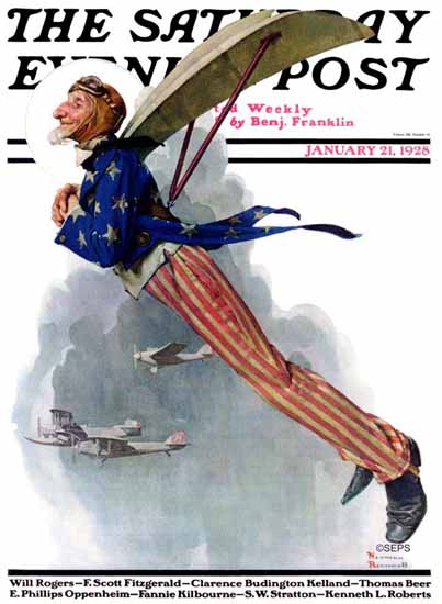 Norman Rockwell Saturday Evening Post Flying Uncle Sam 1928_01_21 | 400 Norman Rockwell Magazine Covers 1913-1963