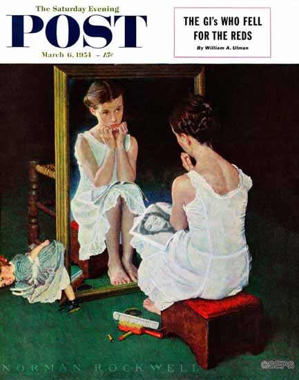 Norman Rockwell Saturday Evening Post Girl at the Mirror 1954_03_06 | The Saturday Evening Post Graphic Art Covers 1931-1969