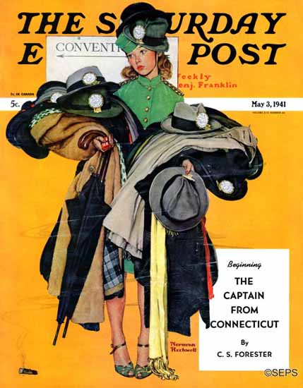 Norman Rockwell Saturday Evening Post Hatcheck Girl 1941_05_03 | The Saturday Evening Post Graphic Art Covers 1931-1969