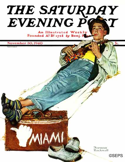 Norman Rockwell Saturday Evening Post Hitchhiker to Miami 1940_11_30 | 400 Norman Rockwell Magazine Covers 1913-1963