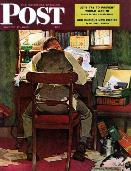 Norman Rockwell Saturday Evening Post Income Tax Time 1945_03_17 | 400 Norman Rockwell Magazine Covers 1913-1963