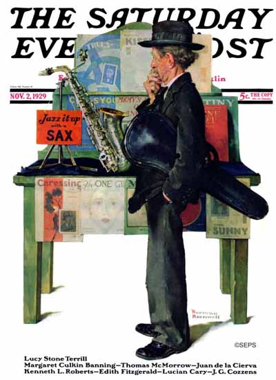 Norman Rockwell Saturday Evening Post Jazz it Up with a Sax 1929_11_02 | 400 Norman Rockwell Magazine Covers 1913-1963