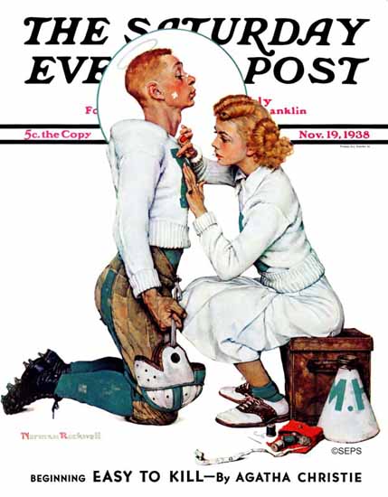 Norman Rockwell Saturday Evening Post Letter Sweater 1938_11_19 | The Saturday Evening Post Graphic Art Covers 1931-1969