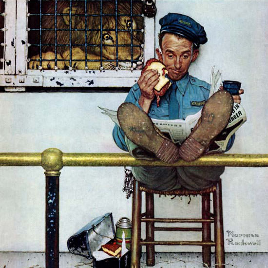 Norman Rockwell Saturday Evening Post Lion 1954_01_09 Copyright crop | Best of 1950s Ad and Cover Art