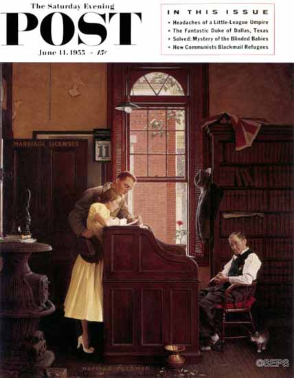 Norman Rockwell Saturday Evening Post Marriage License 1955_06_11 | 400 Norman Rockwell Magazine Covers 1913-1963