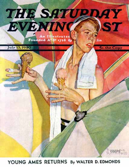 Norman Rockwell Saturday Evening Post Melting Ice Cream 1940_07_13 | 400 Norman Rockwell Magazine Covers 1913-1963