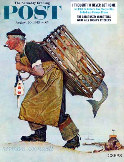 Norman Rockwell Saturday Evening Post Mermaid 1955_08_20 | 400 Norman Rockwell Magazine Covers 1913-1963