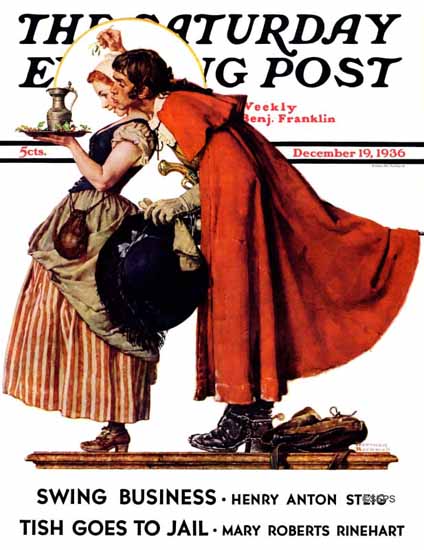 Norman Rockwell Saturday Evening Post Mistletoe Kiss 1936_12_19 | The Saturday Evening Post Graphic Art Covers 1931-1969