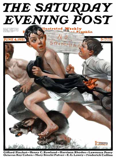 Norman Rockwell Saturday Evening Post NO Swimming 1921_06_04 | 400 Norman Rockwell Magazine Covers 1913-1963