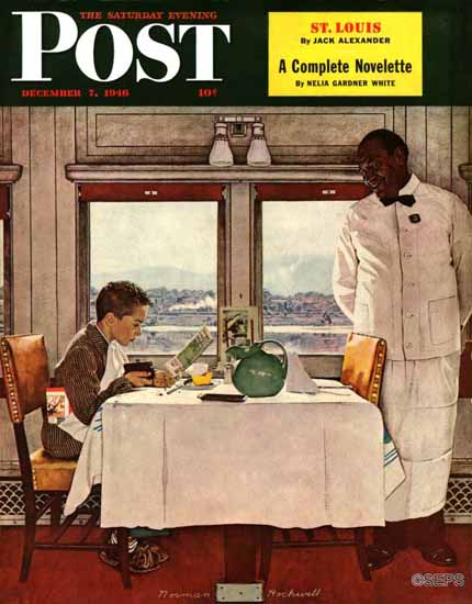 Norman Rockwell Saturday Evening Post NY Central Diner 1946_12_07 | The Saturday Evening Post Graphic Art Covers 1931-1969