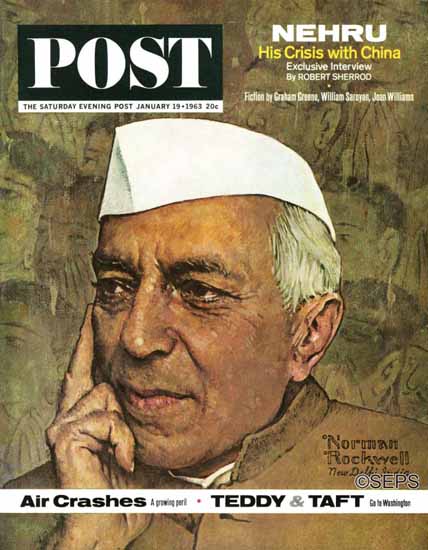 Norman Rockwell Saturday Evening Post Nehru 1963_01_19 | 400 Norman Rockwell Magazine Covers 1913-1963