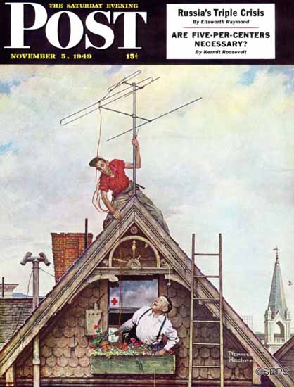 Norman Rockwell Saturday Evening Post New TV Set 1949_11_05 | The Saturday Evening Post Graphic Art Covers 1931-1969