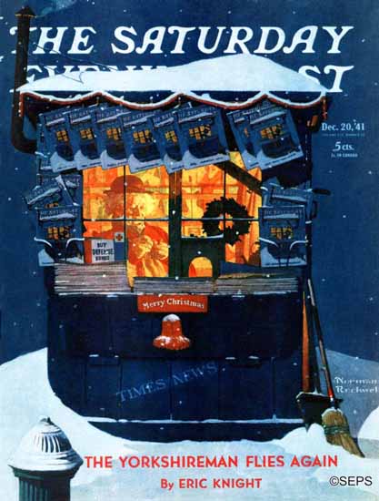 Norman Rockwell Saturday Evening Post Newsstand in Snow 1941_12_20 | 400 Norman Rockwell Magazine Covers 1913-1963