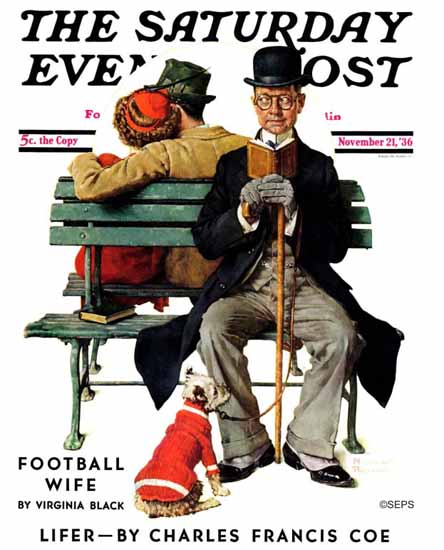 Norman Rockwell Saturday Evening Post Overheard Lovers 1936_11_21 | The Saturday Evening Post Graphic Art Covers 1931-1969