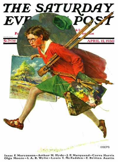 Norman Rockwell Saturday Evening Post Painter in the Rain 1930_04_12 | 400 Norman Rockwell Magazine Covers 1913-1963