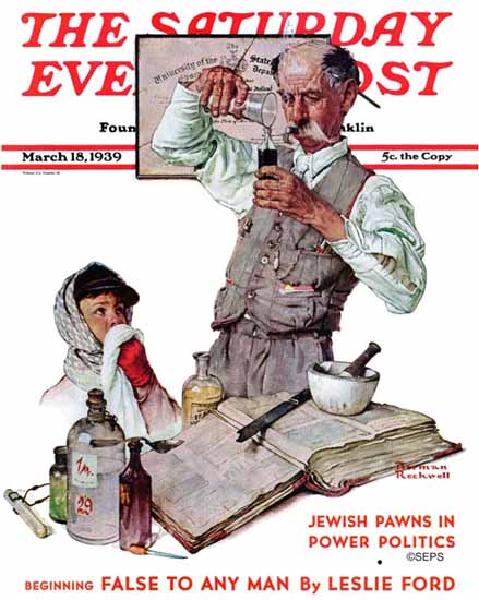 Norman Rockwell Saturday Evening Post Pharmacist 1939_03_18 | The Saturday Evening Post Graphic Art Covers 1931-1969