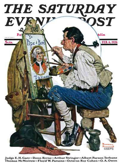 Norman Rockwell Saturday Evening Post Pipe N Bowl Tavern 1926_02_06 | 400 Norman Rockwell Magazine Covers 1913-1963