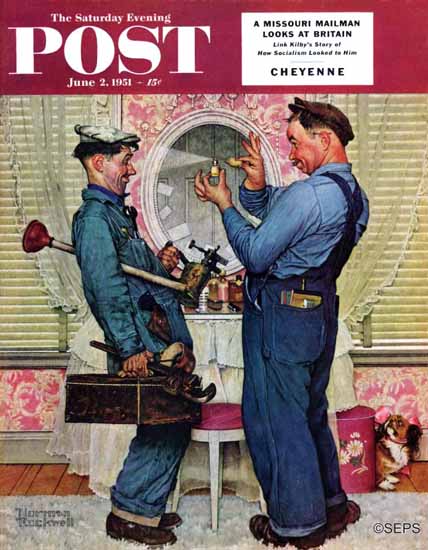 Norman Rockwell Saturday Evening Post Plumbers 1951_06_02 | The Saturday Evening Post Graphic Art Covers 1931-1969